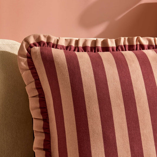 Stripe Frill Edge Sofa Cushion Cover - Pink - DUSK