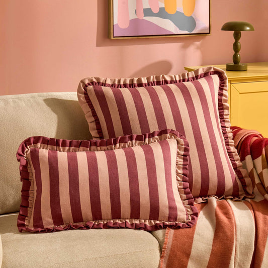 Stripe Frill Edge Sofa Cushion Cover - Pink - DUSK