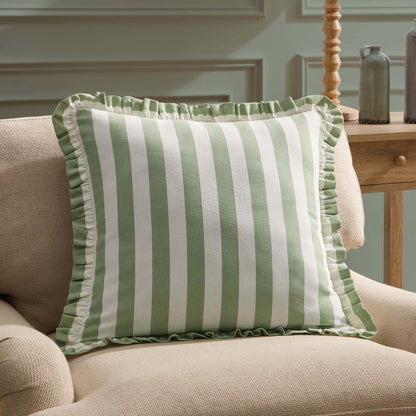 Stripe Frill Edge Sofa Cushion Cover - Sage - DUSK