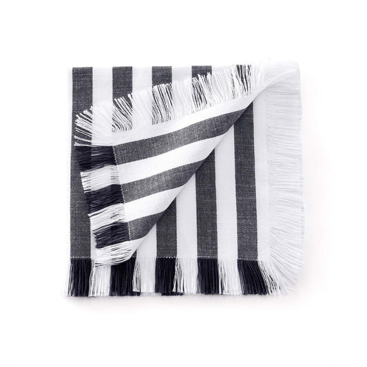 Stripe Fringed Edge Napkins - Set of 4 - Navy - DUSK