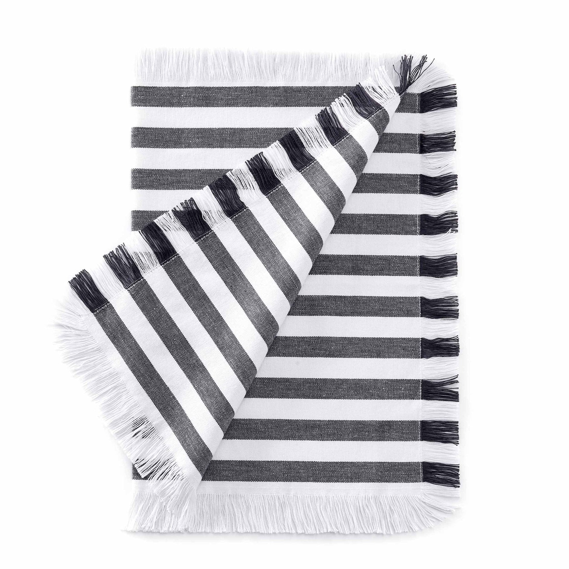 Stripe Fringed Edge Placemats - Set of 4 - Navy - DUSK
