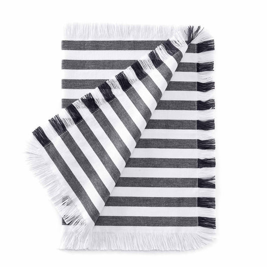 Stripe Fringed Edge Placemats - Set of 4 - Navy - DUSK