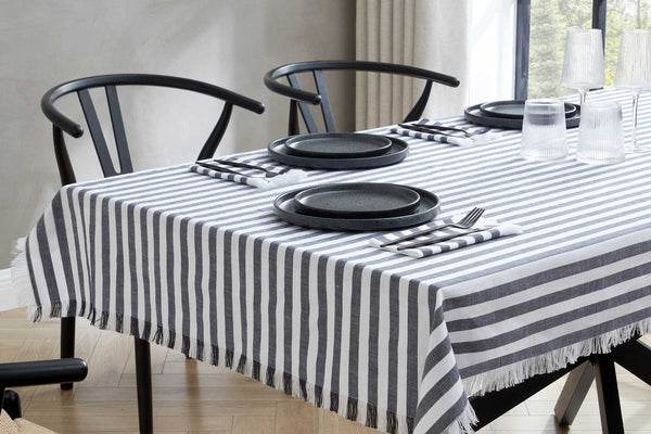 Stripe Fringed Edge Table Cloth - Navy - DUSK