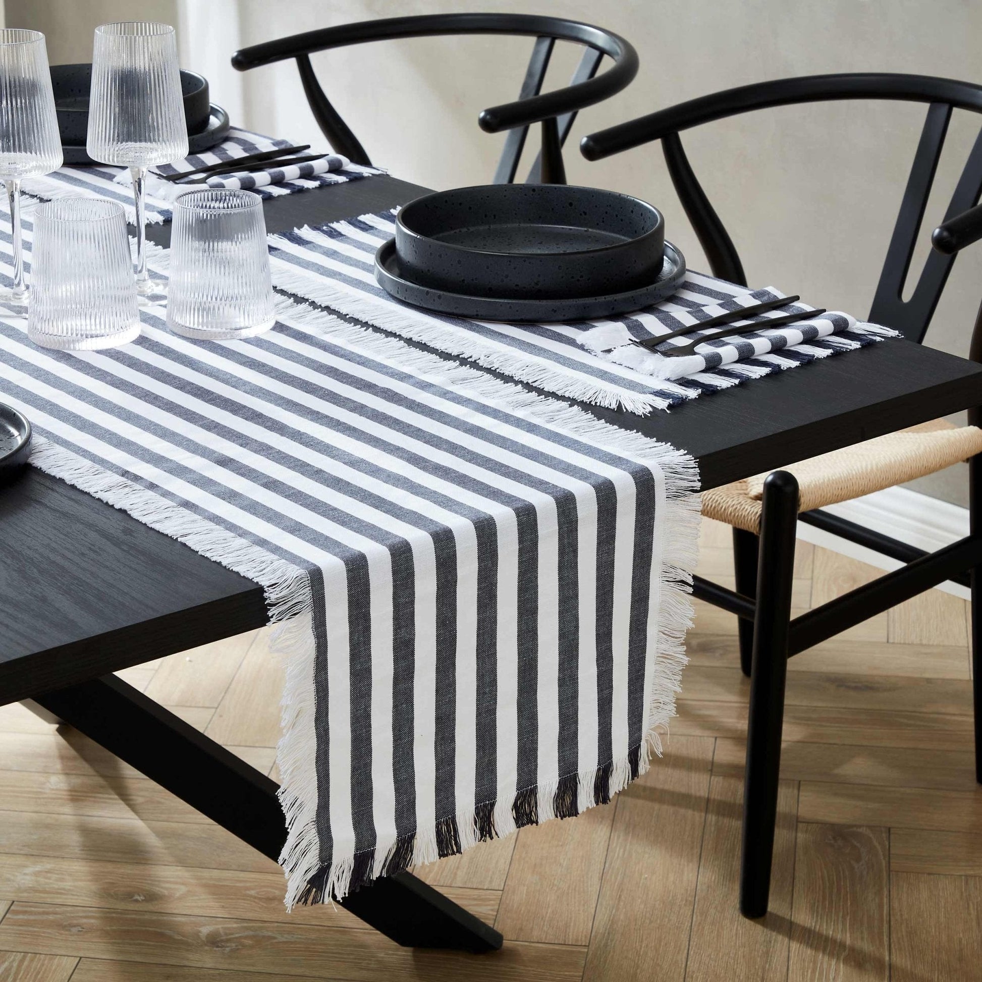 Stripe Fringed Edge Table Runner - Navy - DUSK