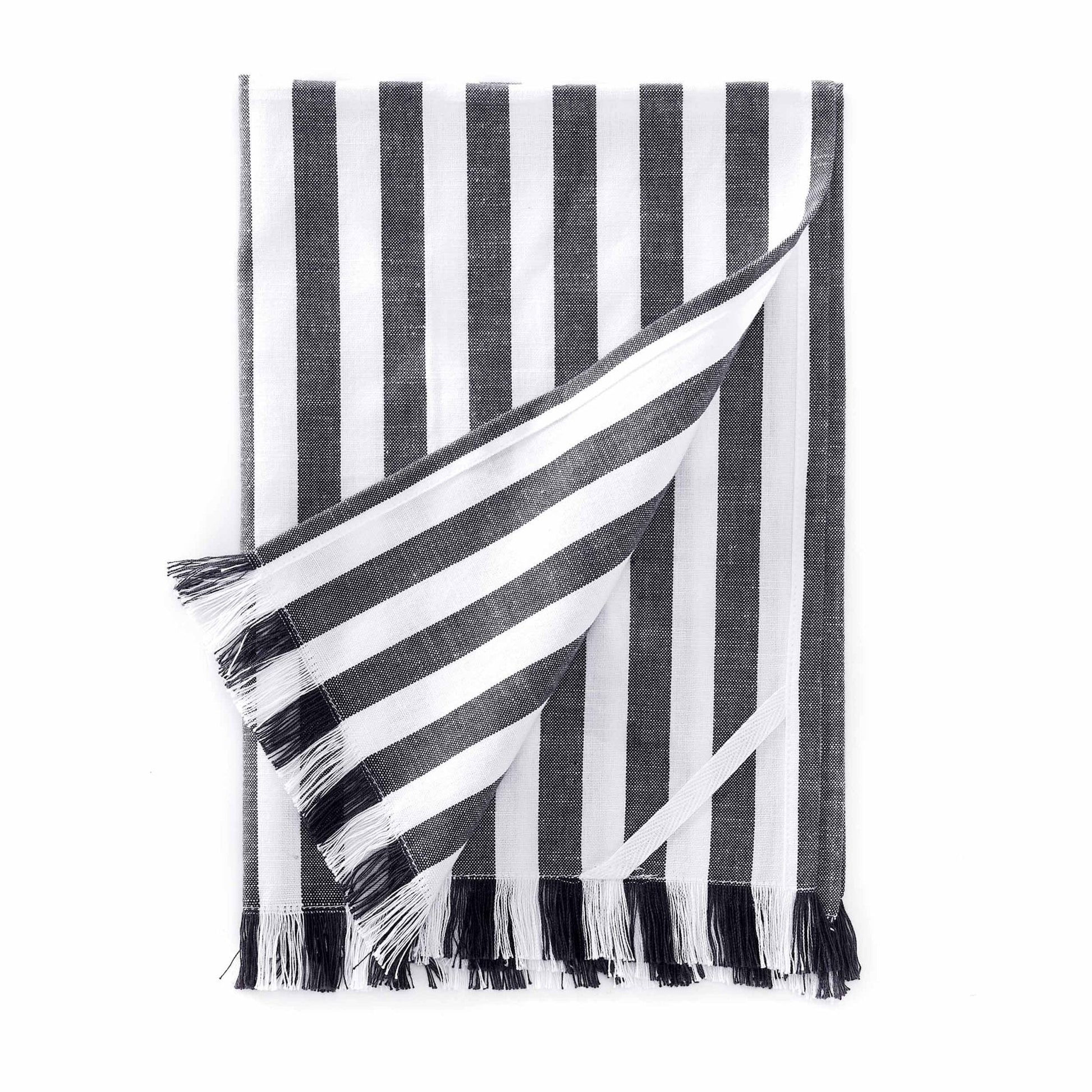 Stripe Fringed Edge Tea Towels - Pack of 3 - Navy - DUSK