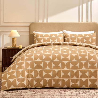 Suki 100% Cotton Geo Print Duvet Cover & Pillowcase Set - Stone - DUSK