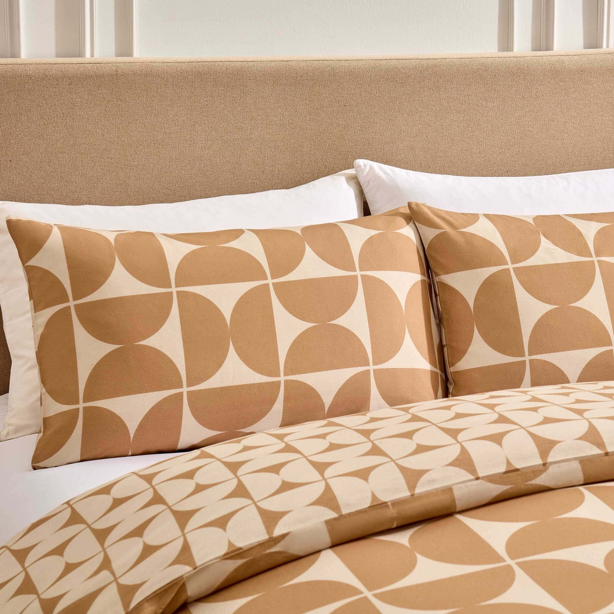 Suki 100% Cotton Geo Print Duvet Cover & Pillowcase Set - Stone - DUSK