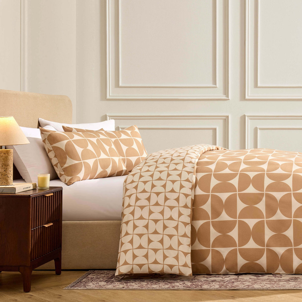 Suki 100% Cotton Geo Print Duvet Cover & Pillowcase Set - Stone - DUSK