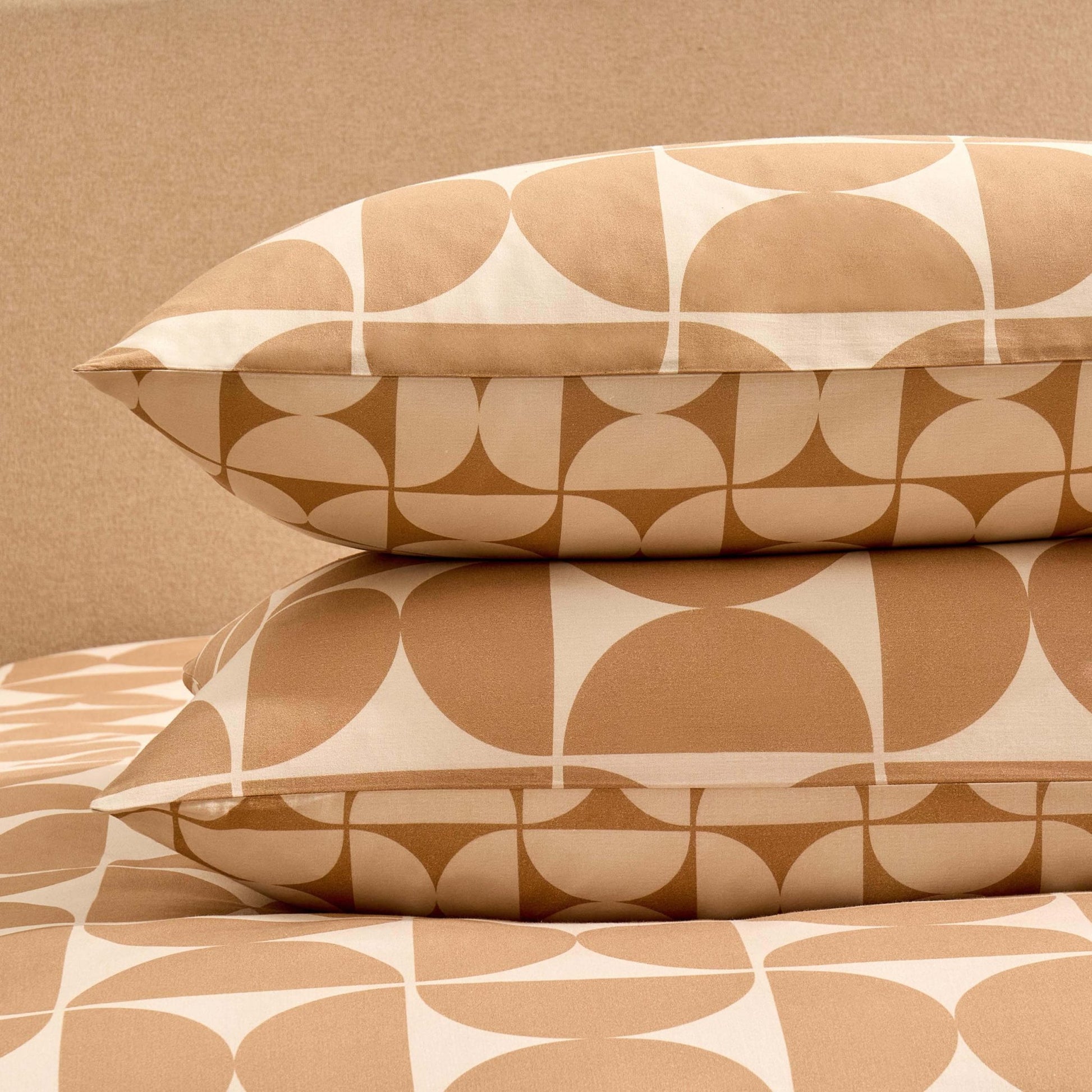 Suki 100% Cotton Geo Print Duvet Cover & Pillowcase Set - Stone - DUSK