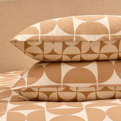 Suki 100% Cotton Geo Print Duvet Cover & Pillowcase Set - Stone - DUSK