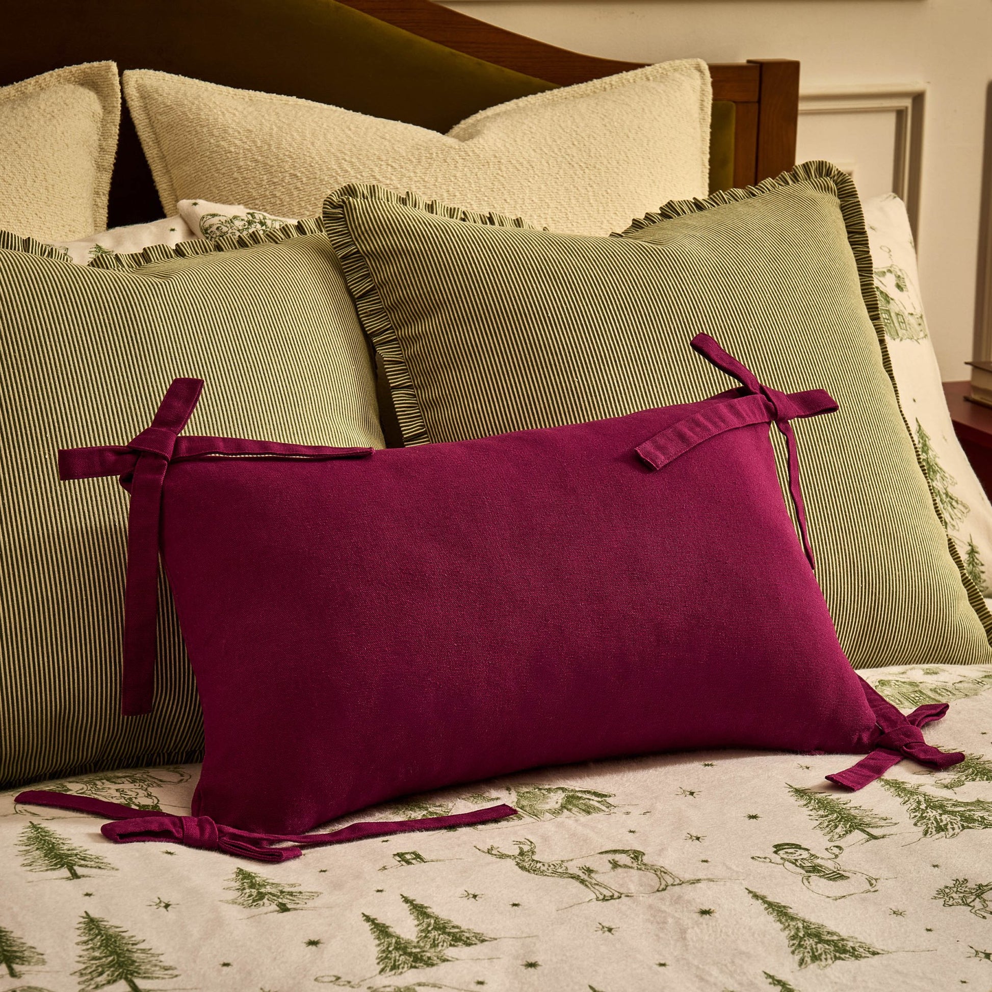 Sunny Bow 100% Cotton Cushion Cover - Deep Raspberry - DUSK