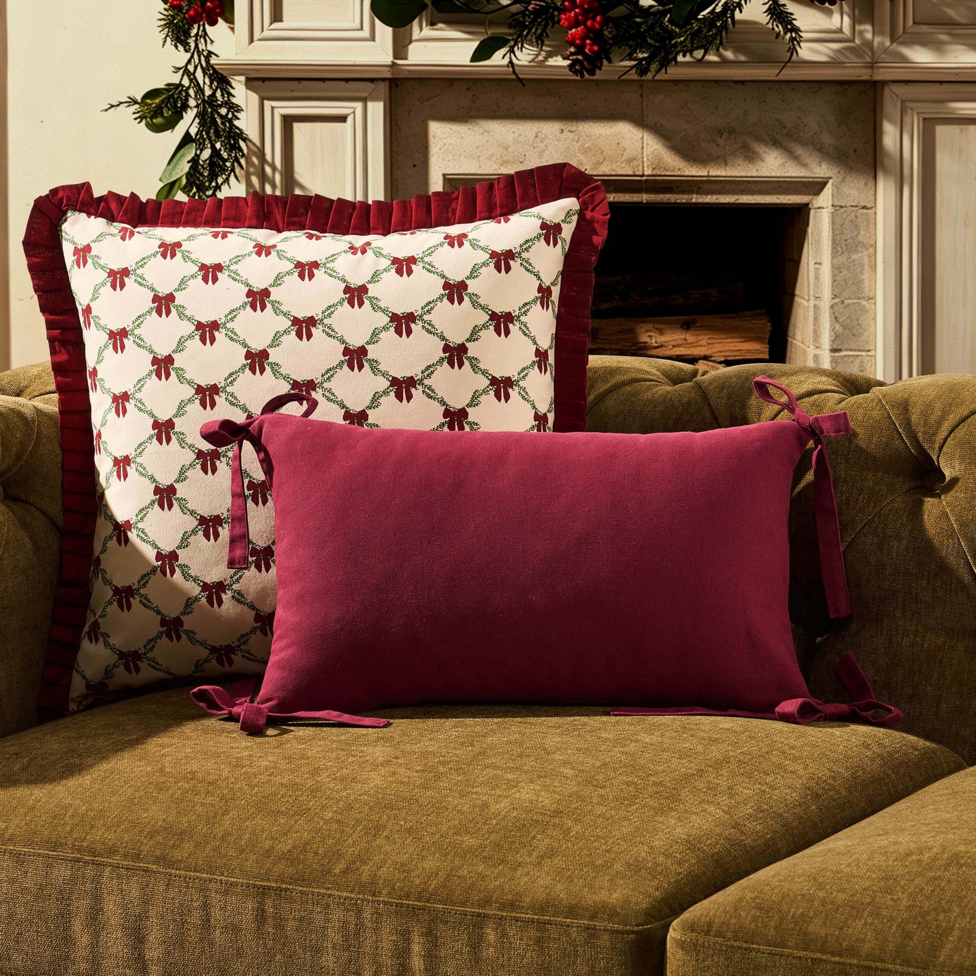 Sunny Bow 100% Cotton Sofa Cushion Cover - Deep Raspberry - DUSK