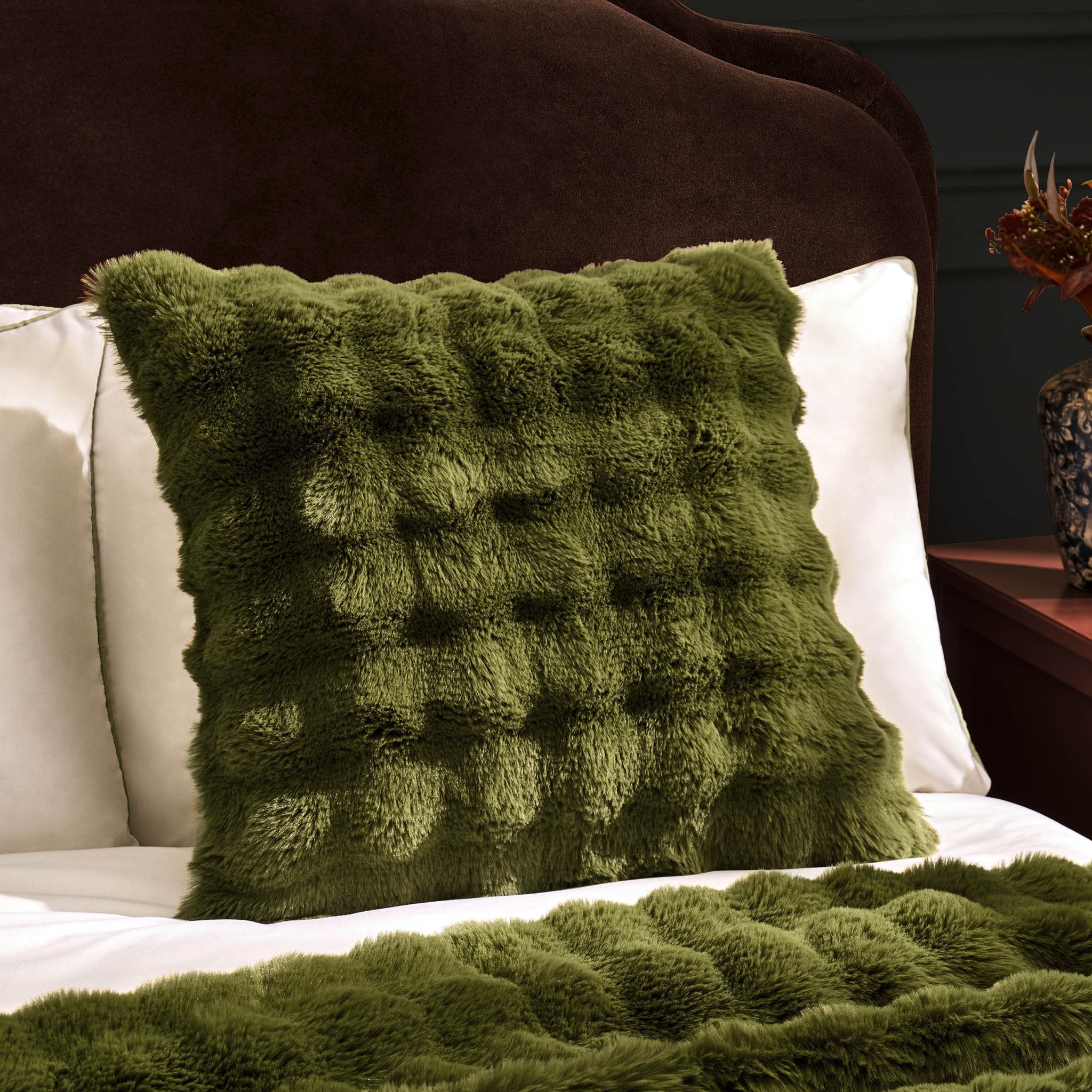 Super Soft Bobble Faux Fur Cushion Cover - Green - DUSK