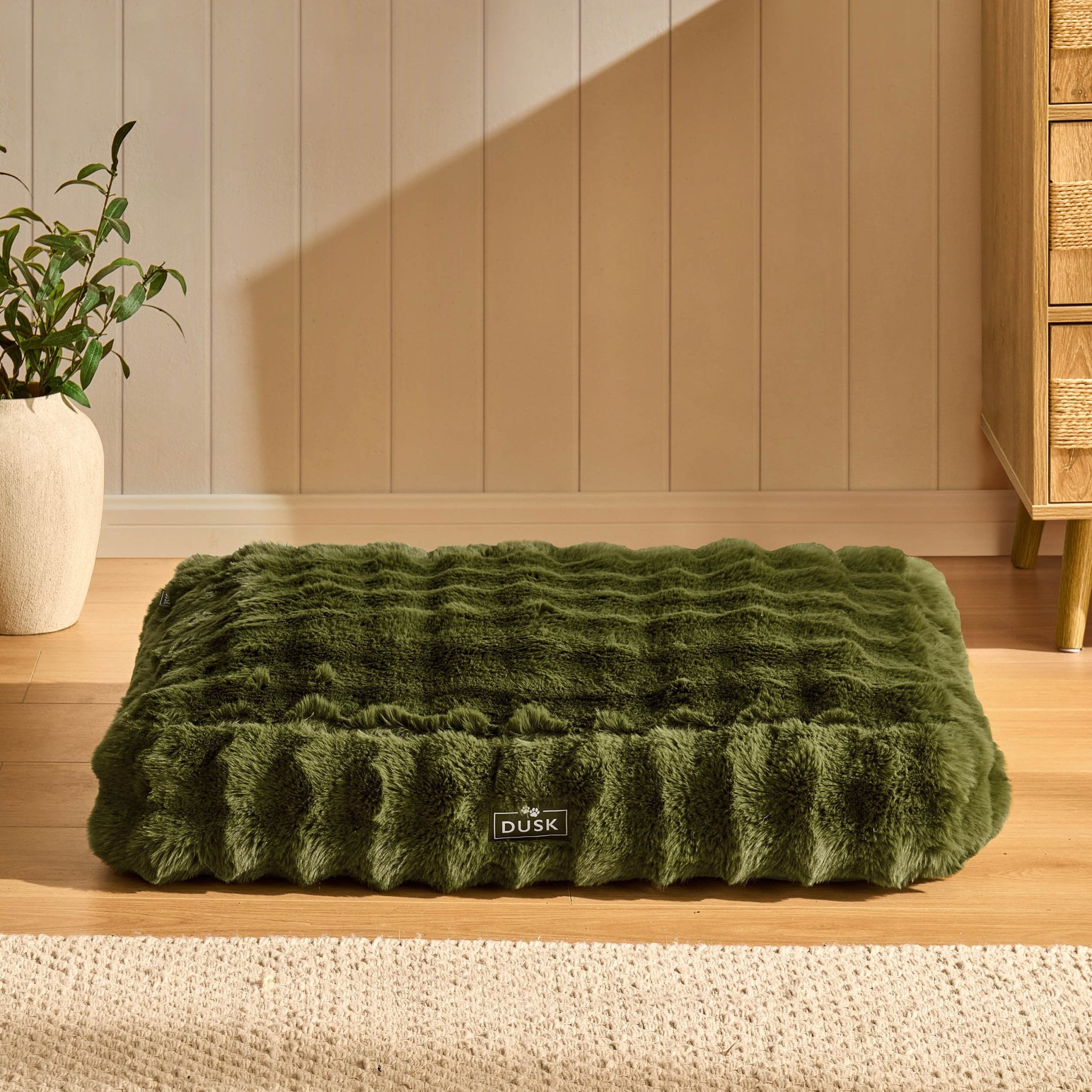 Super Soft Bobble Faux Fur Pillow Dog Bed - Forest Green - DUSK