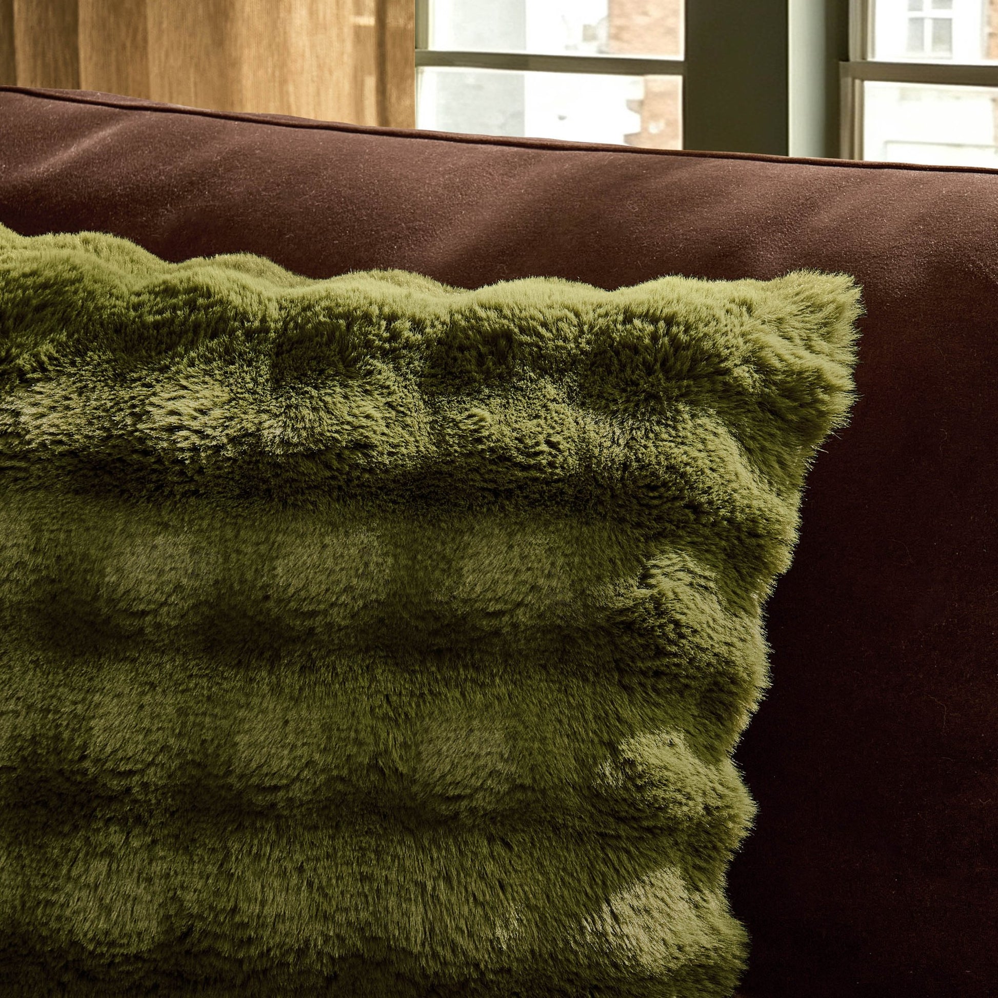 Super Soft Bobble Faux Fur Sofa Cushion Cover - Green - DUSK
