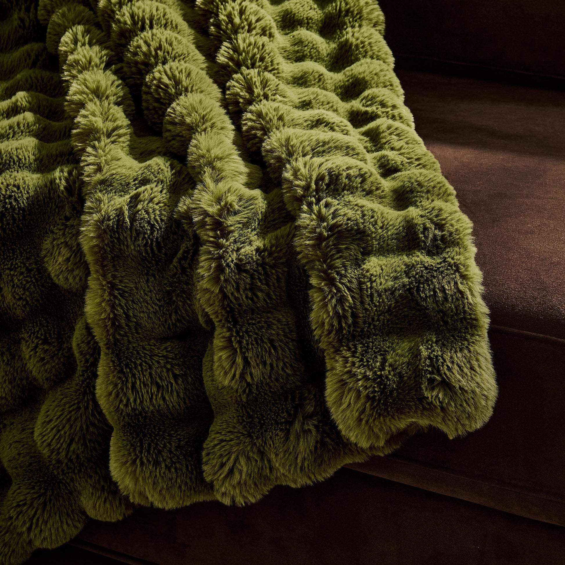 Super Soft Bobble Faux Fur Sofa Throw - Green - DUSK