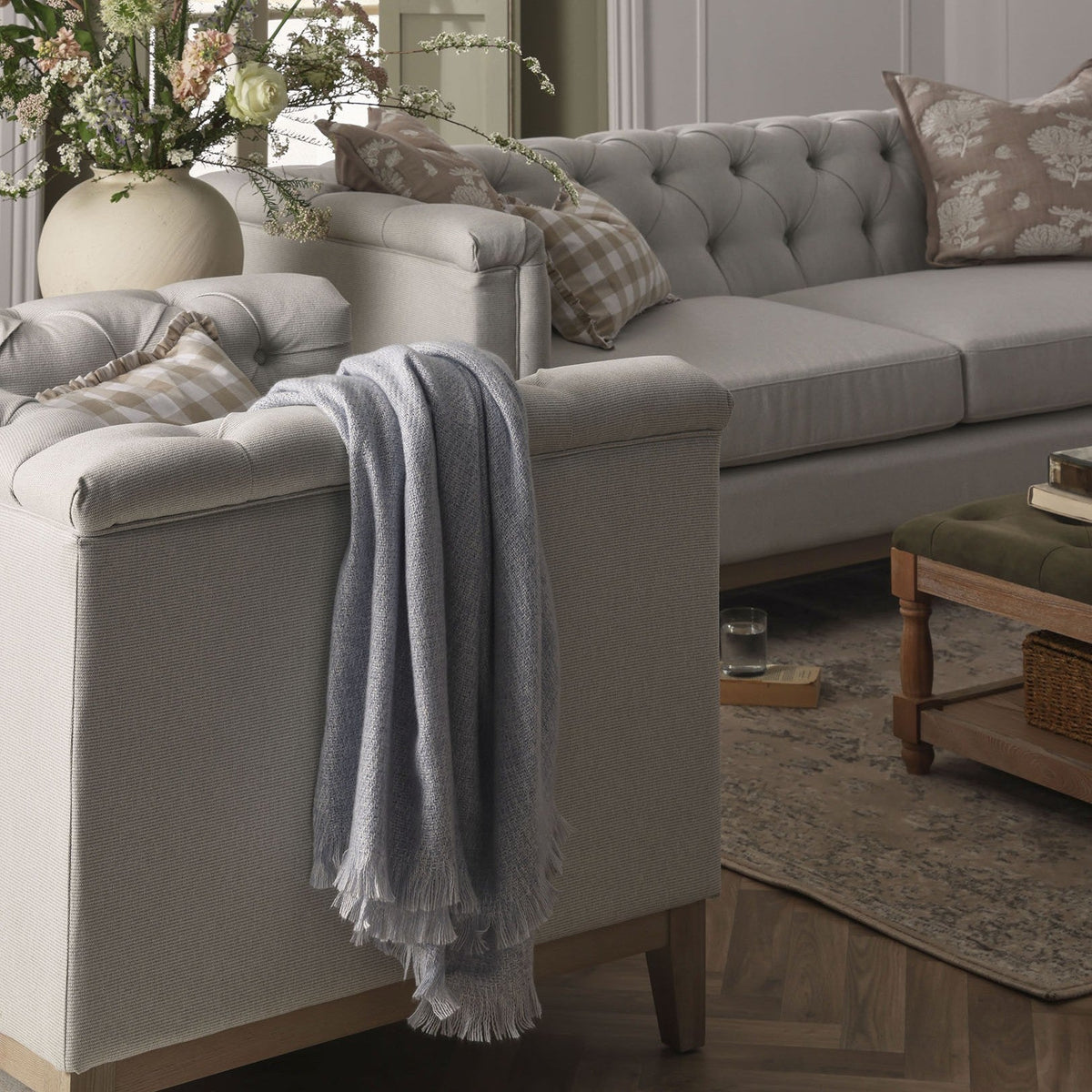 Super Soft Marled Tassel Sofa Throw - Light Blue - DUSK
