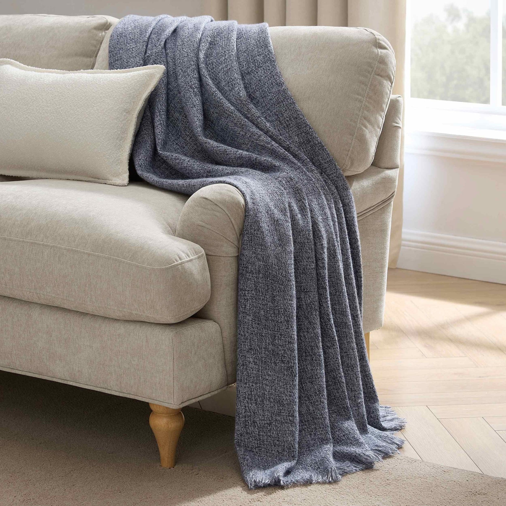 Super Soft Marled Tassel Sofa Throw - Navy - DUSK