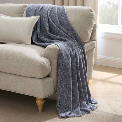Super Soft Marled Tassel Sofa Throw - Navy - DUSK