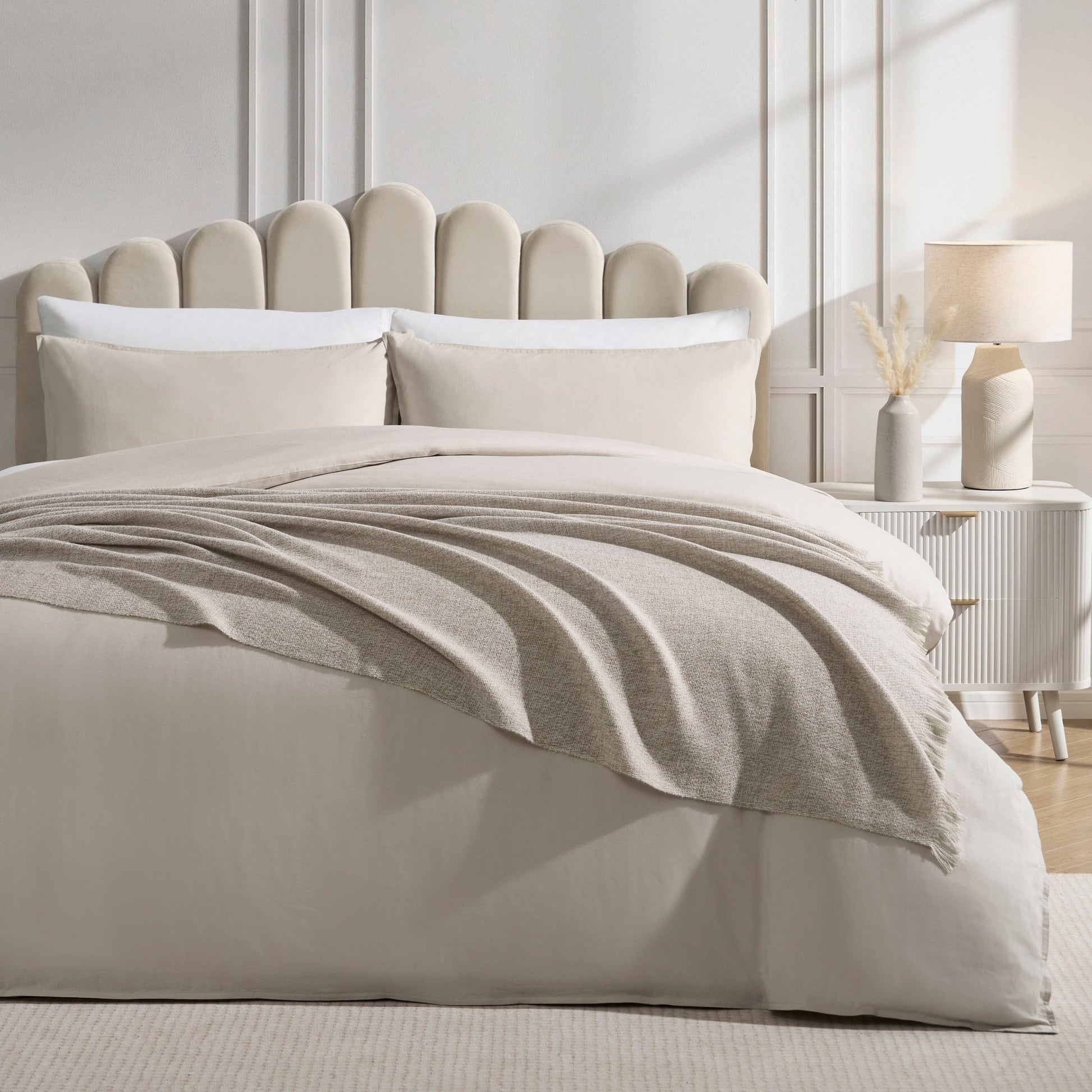 Super Soft Marled Tassel Throw - Stone - DUSK