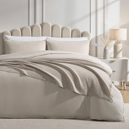 Super Soft Marled Tassel Throw - Stone - DUSK