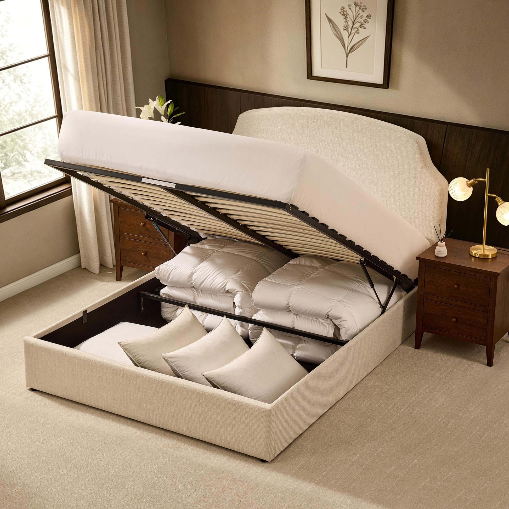 Surrey Ottoman Storage Bed - Beige - DUSK