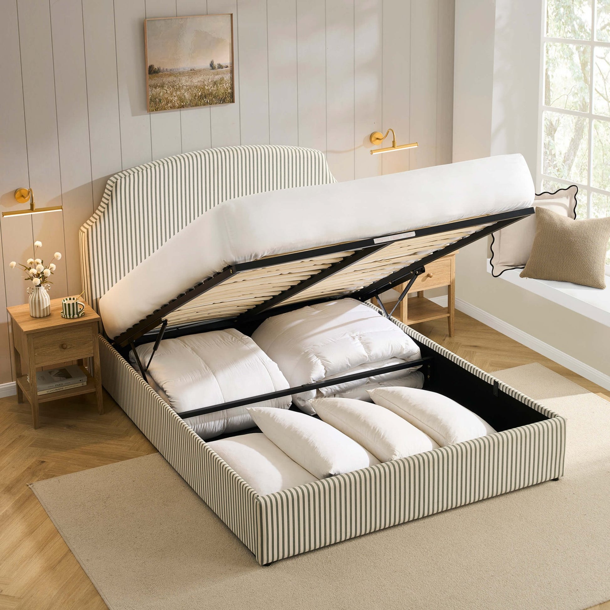 Surrey Ottoman Storage Bed - Sage Stripe - DUSK