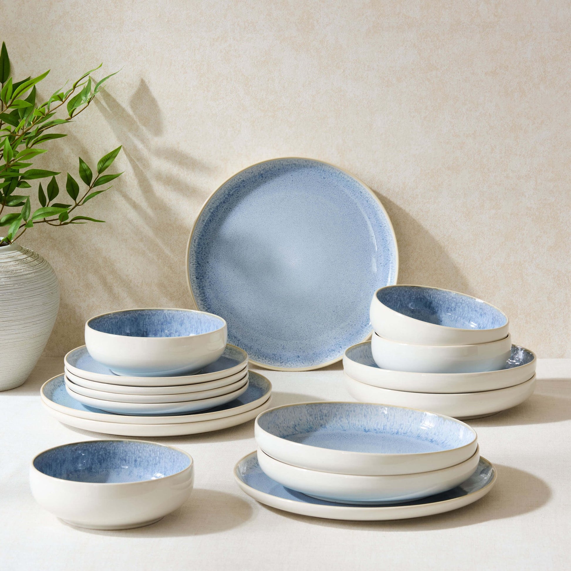 Sutton Ceramic 16 Piece Dinner Set - Light Blue - DUSK