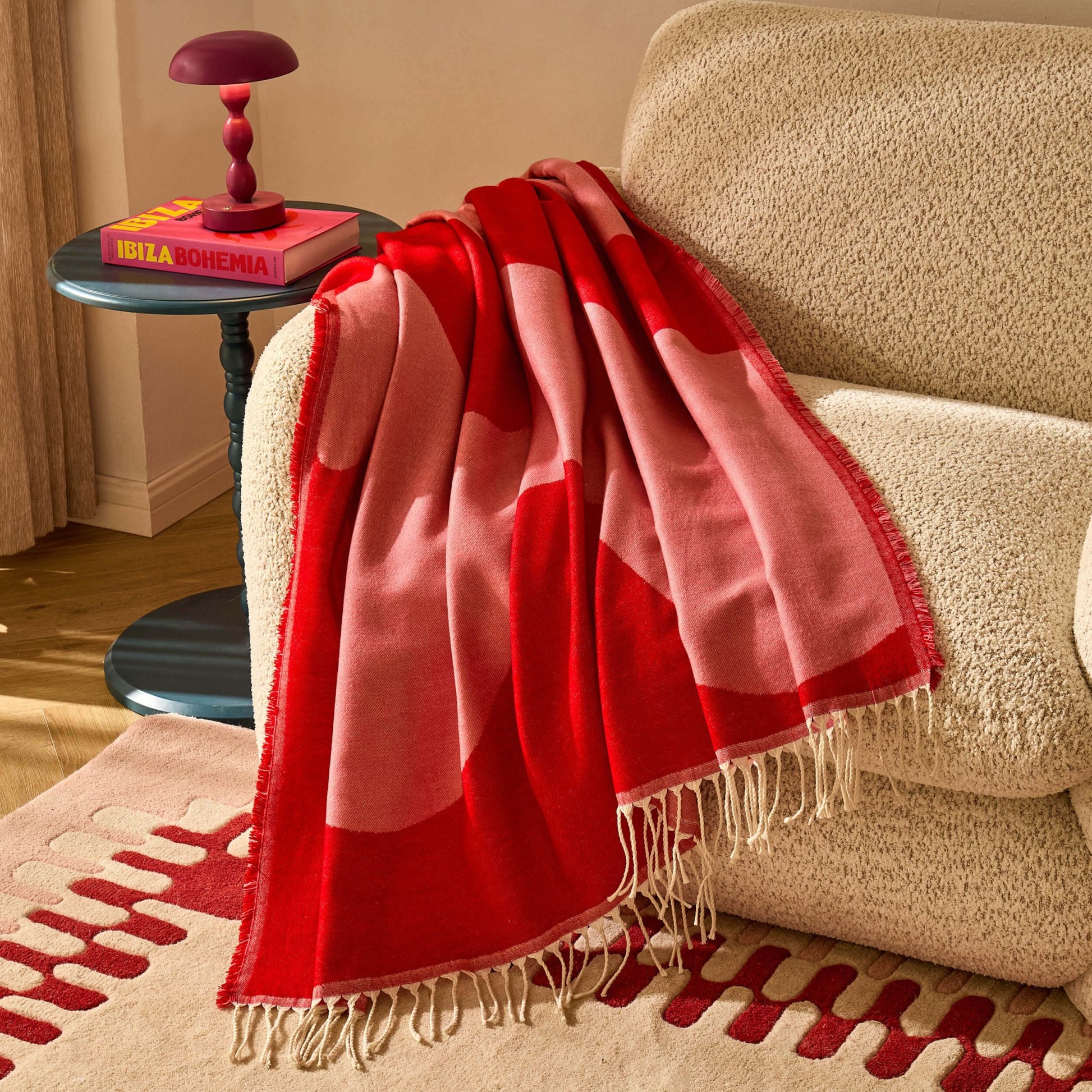 Swirl Contrast Pattern Sofa Throw - Pink/Red - DUSK