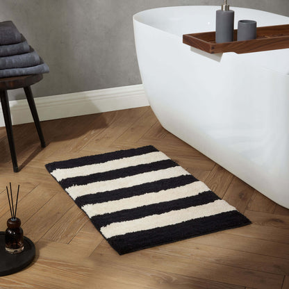 Symi Wide Stripe Bath Mat - Black/ White - DUSK