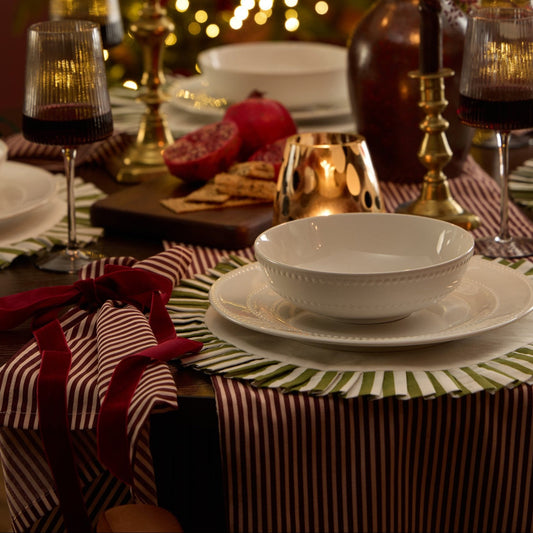Tabitha Striped Frill Edge Table Runner - Pink - DUSK
