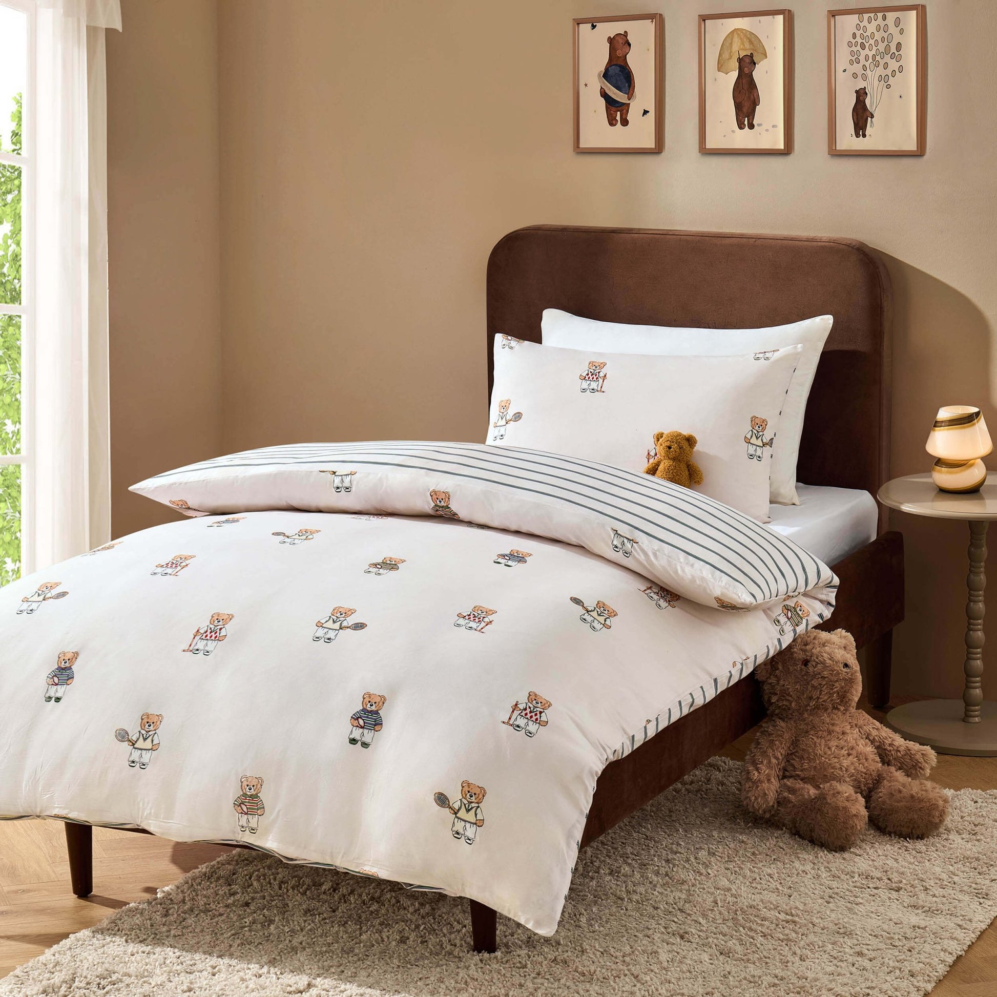 Teddy Bear 100% Cotton Duvet Cover & Pillowcase set - Natural - DUSK