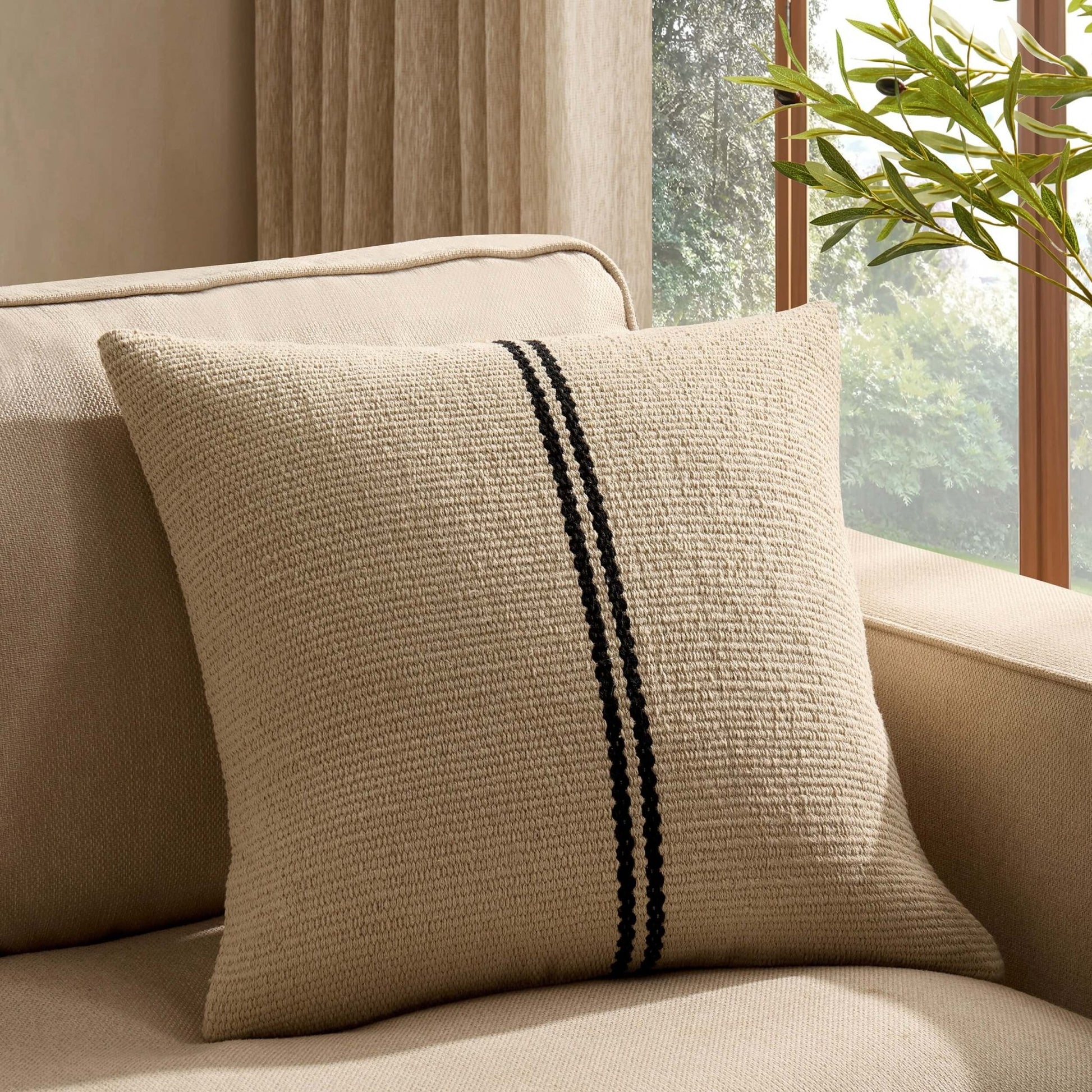 Textured Double Stripe Knit Sofa Cushion Cover - White/Black - DUSK