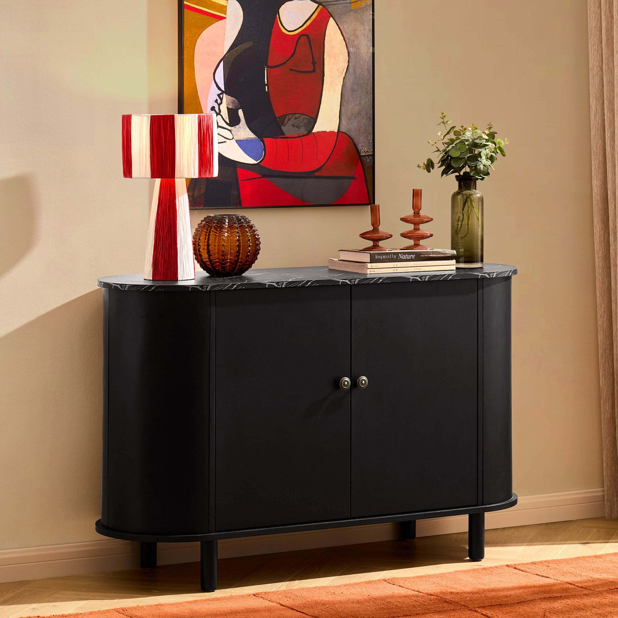 Tilda 2 Door Sideboard - Black/ Marble Top - DUSK