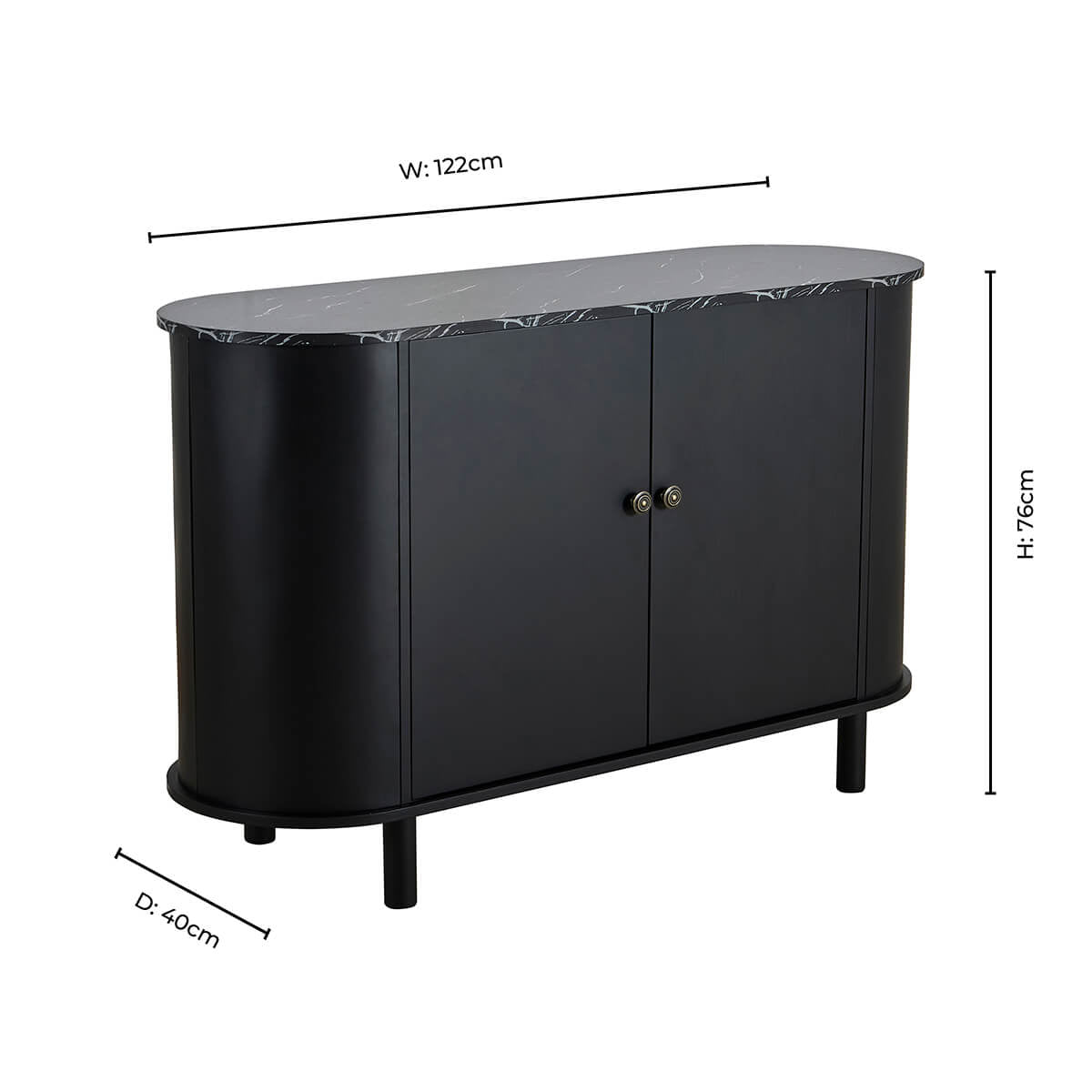 Tilda 2 Door Sideboard - Black/ Marble Top - DUSK