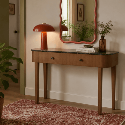 Tilda Console Table - Mid Wood/Marble Top - DUSK