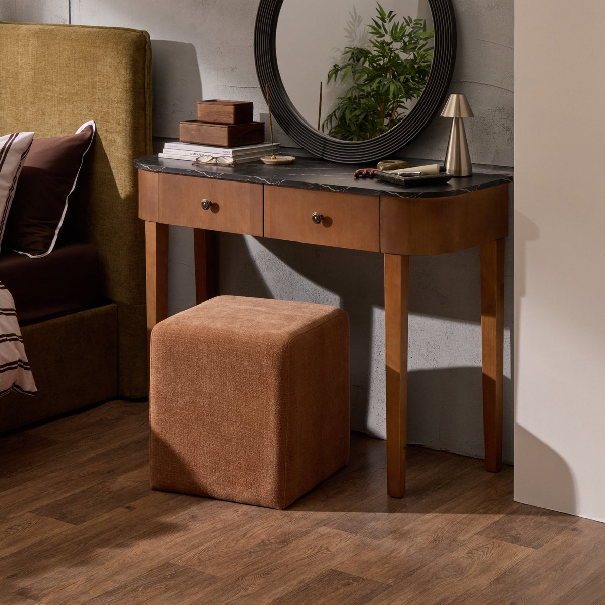 Tilda Console Table - Mid Wood/Marble Top - DUSK