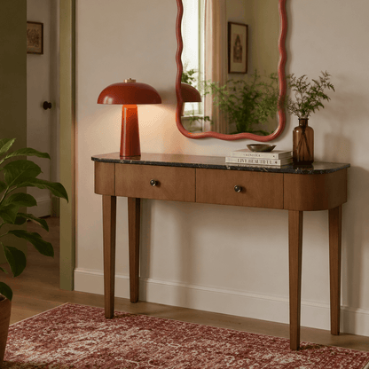 Tilda Console Table - Mid Wood/Marble Top - DUSK