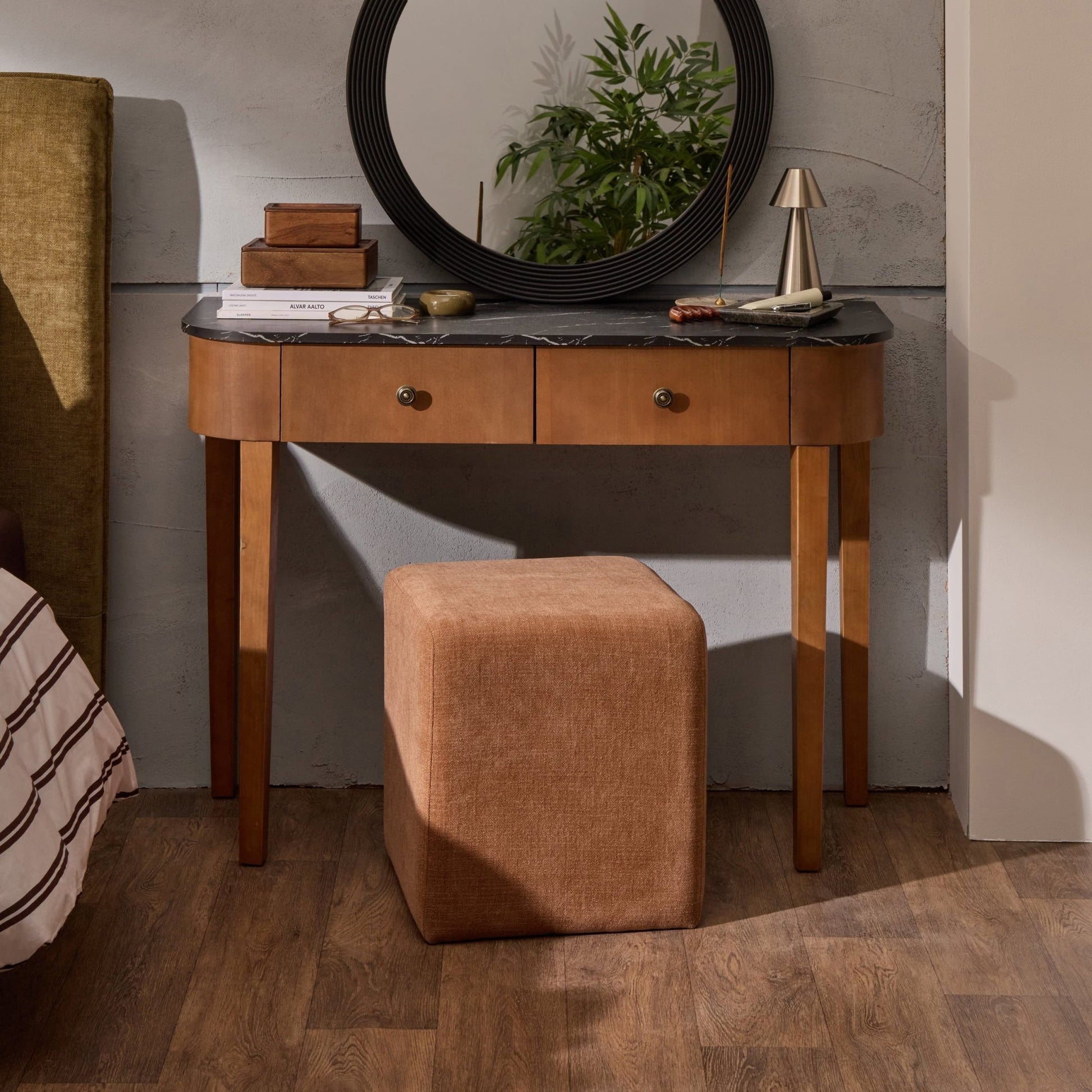 Tilda Console Table - Mid Wood/Marble Top - DUSK