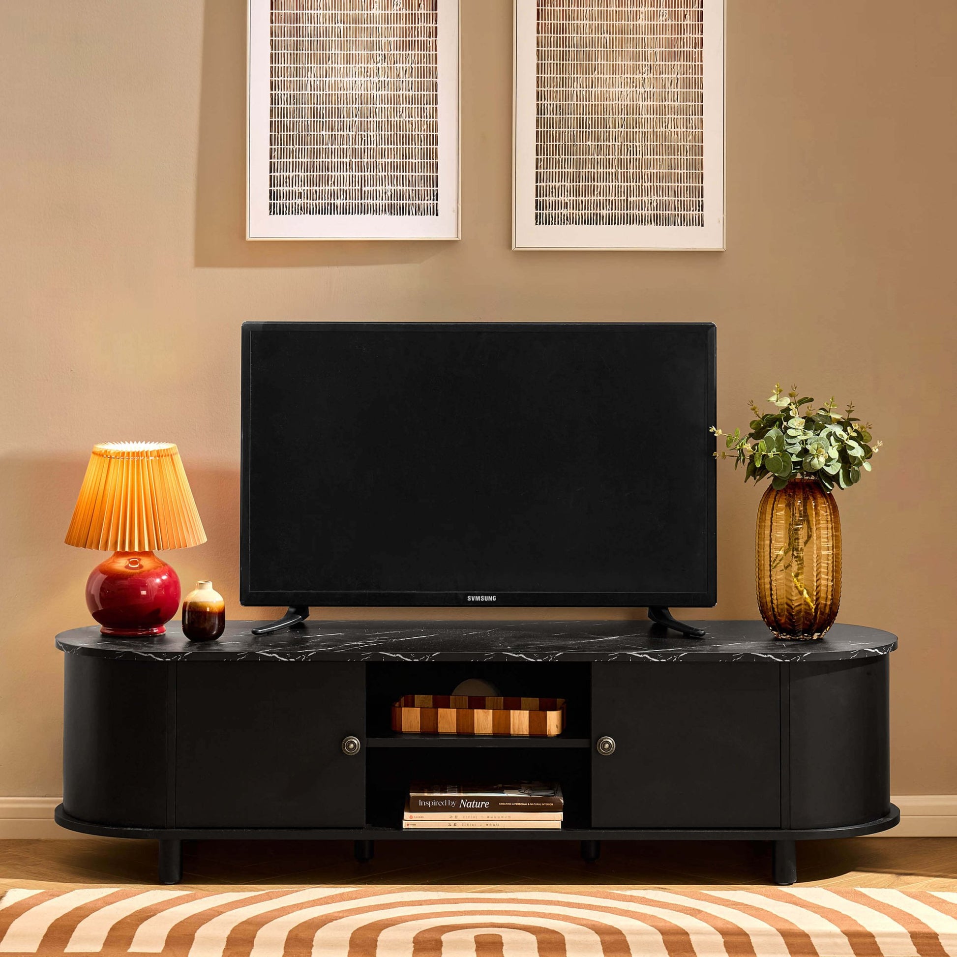 Tilda Tv Unit for TVs up to 65" - Black/Marble Top - DUSK