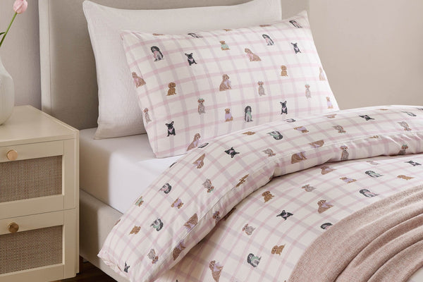 Tilly 100% Cotton Dogs Print Duvet Cover Set - Pink - DUSK