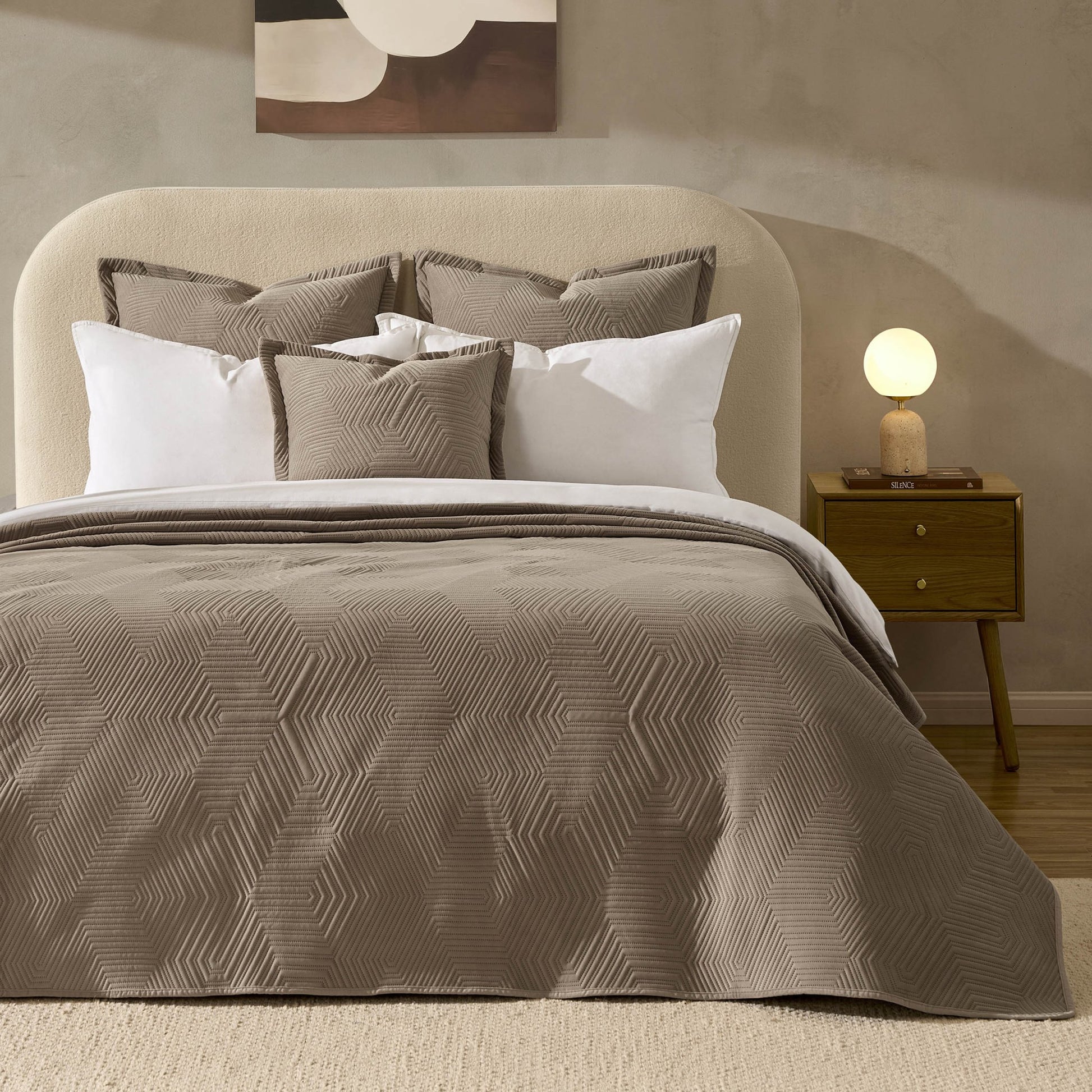 Torino Velvet Geometric Pinsonic Bedspread - Taupe - DUSK