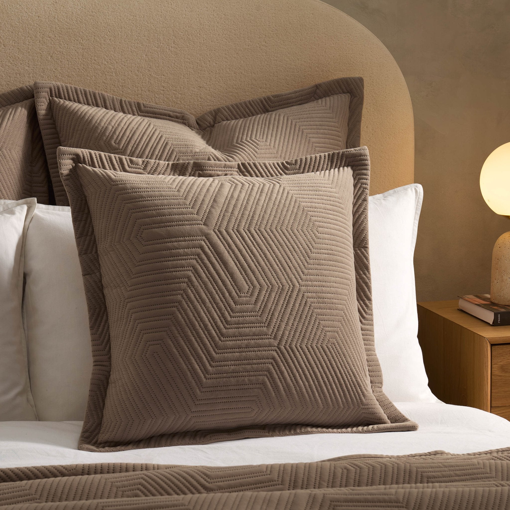 Torino Velvet Geometric Pinsonic Cushion Cover - Taupe - DUSK