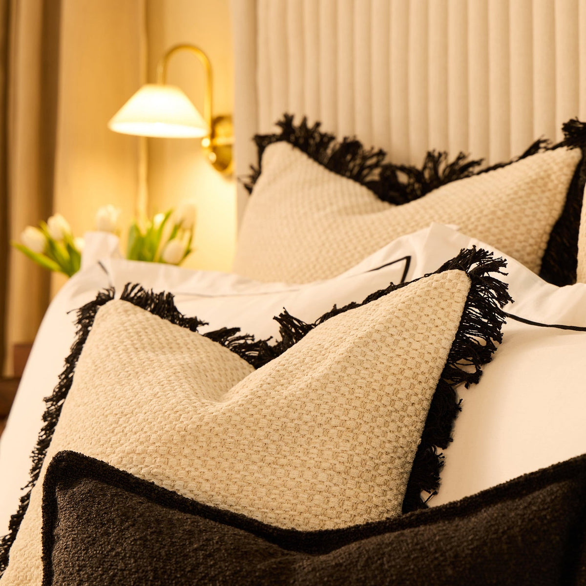 Tufted Chenille Cushion Cover - Cream/Black - DUSK