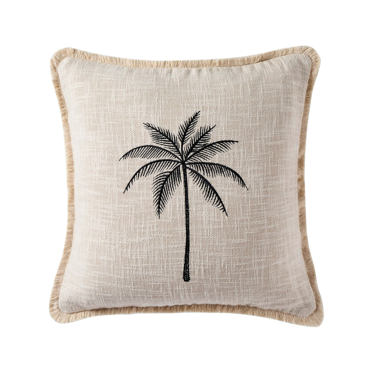 Tufted Edge Embroidered Palm Tree Cushion Cover - Off White - DUSK