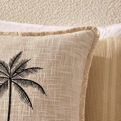 Tufted Edge Embroidered Palm Tree Cushion Cover - Off White - DUSK