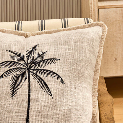 Tufted Edge Embroidered Palm Tree Sofa Cushion Cover - Off White - DUSK
