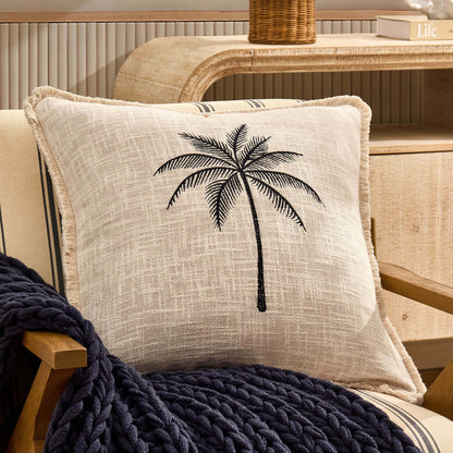 Tufted Edge Embroidered Palm Tree Sofa Cushion Cover - Off White - DUSK