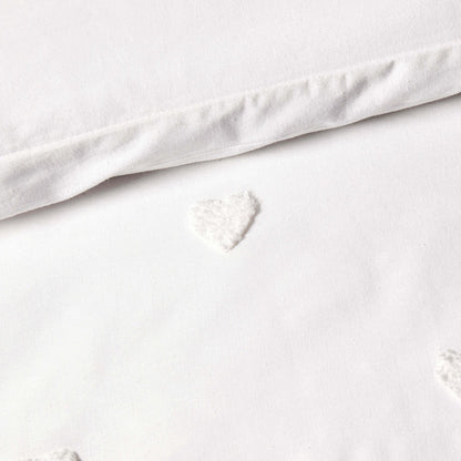 Tufted Heart Jacquard 100% Cotton Duvet Cover & Pillowcase set - White - DUSK