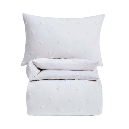 Tufted Heart Jacquard 100% Cotton Duvet Cover & Pillowcase set - White - DUSK